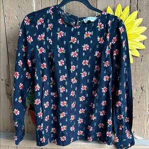 LOFT Navy Floral Print Blouse